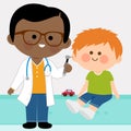 Pediatrician examining a little boy. Vector illustration